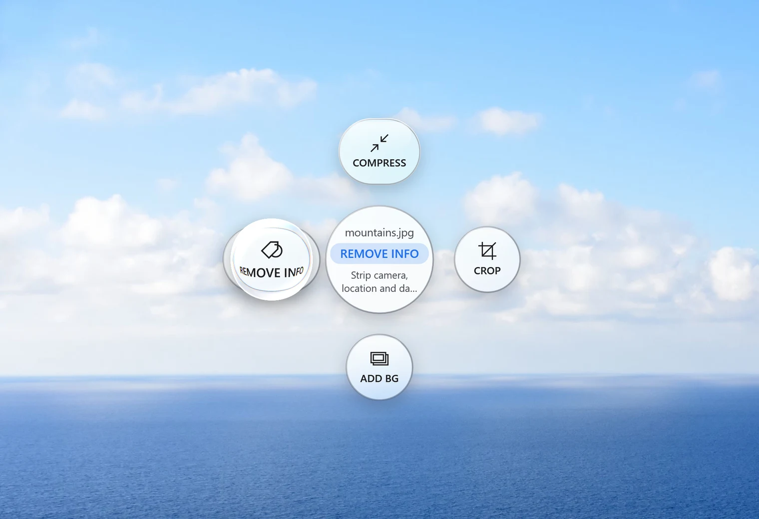 Santra's Tools orbit open under a dragged photo, with Remove info highlighted