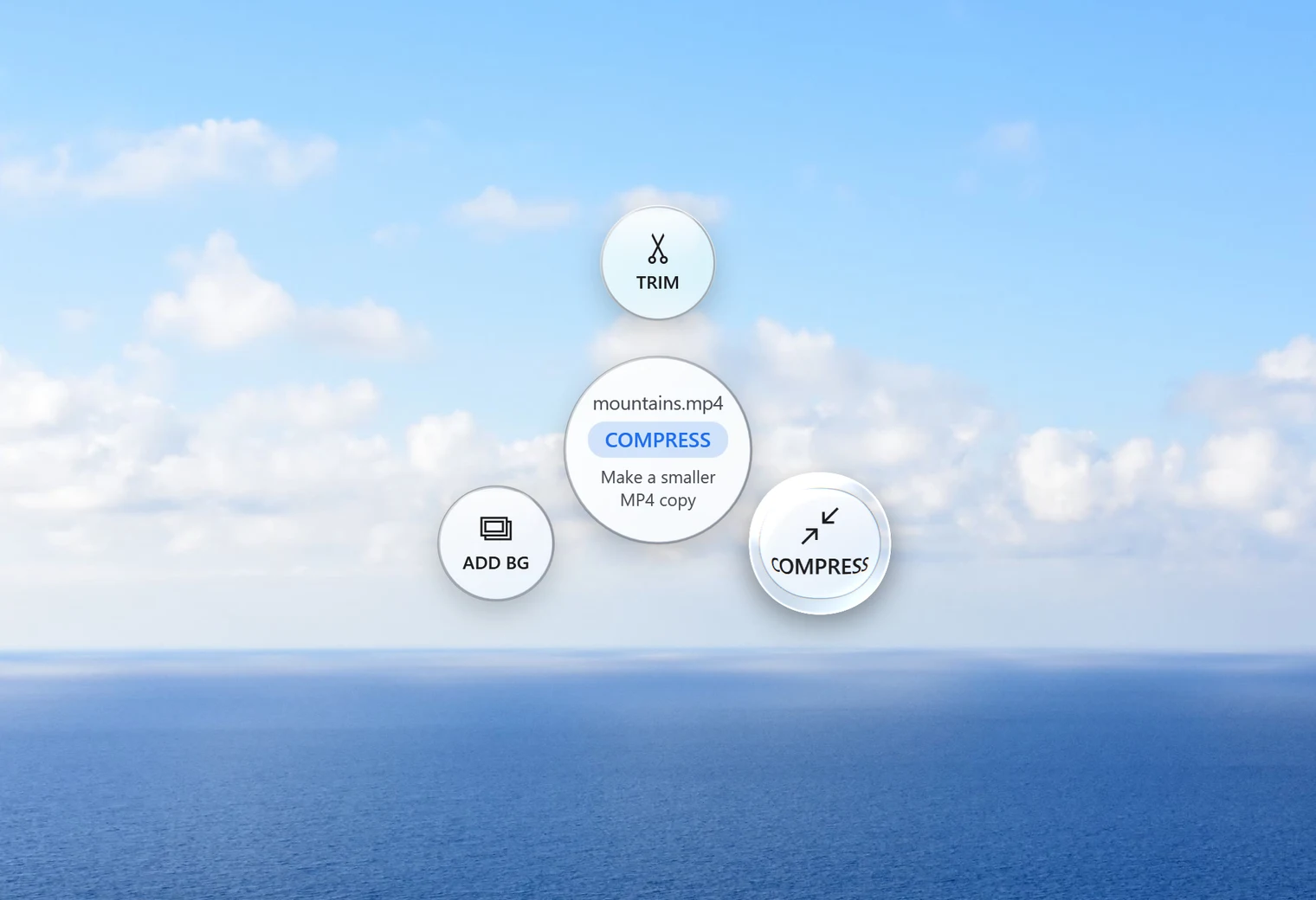 Santra's Tools orbit open under a dragged video, with Compress highlighted