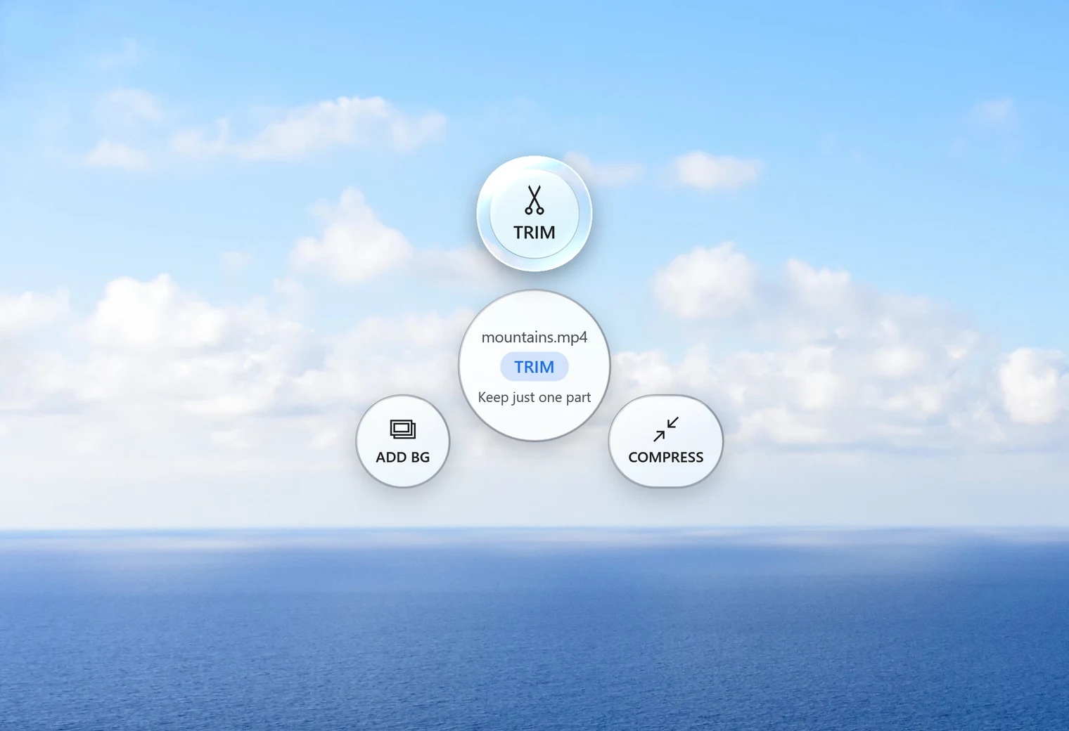 Santra's Tools orbit open under a dragged video, with Trim highlighted